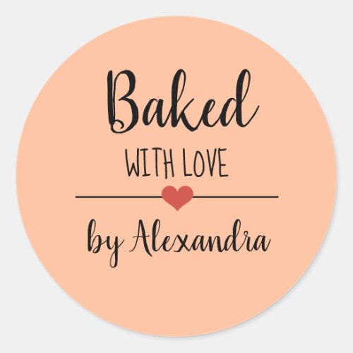 Baked with love orange name   classic round sticker