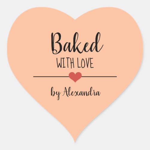 Baked with love orange name heart sticker