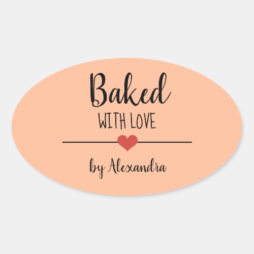 Baked with love peach fuzz name heart sticker
