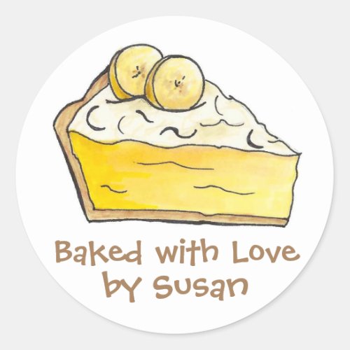Baked with Love Personalized Banana Cream Pie Classic Round Sticker