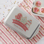 Baked with Love | Personalized Cake Pan<br><div class="desc">This cake pan is perfect for baking and transporting all your holiday baked goods. The design features a collection of festive Christmas cookies with text that says "Baked with love."  You can personalize with your family name. Coordinates with the Christmas Cookie Exchange collection.</div>