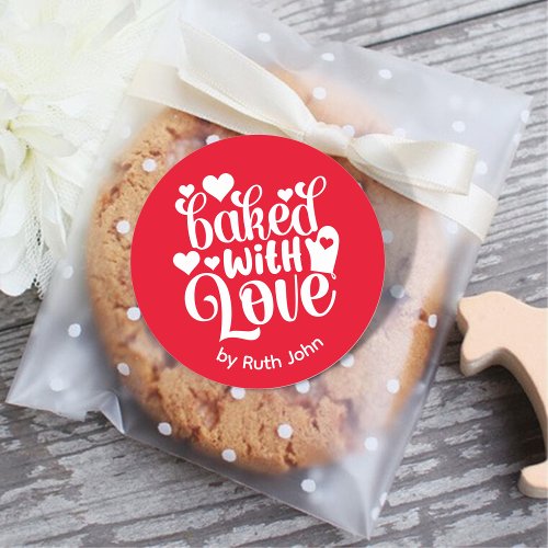 Baked With Love Personalized Holiday Red Baking Classic Round Sticker