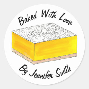 Baked With Love Personalized Lemon Square Bar Food Classic Round Sticker