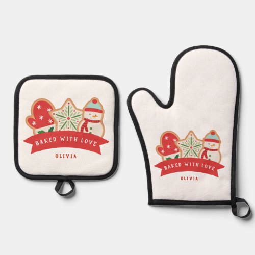 Baked with Love  Personalized  Oven Mitt  Pot Holder Set