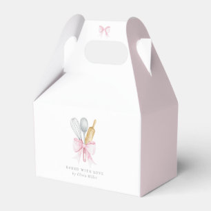 Baked With Love Pink Bow Coquette Personalized  Favor Boxes