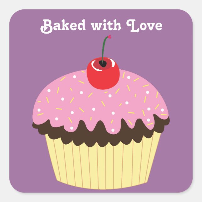 Baked with Love Pink Cupcake Square Sticker (Front)