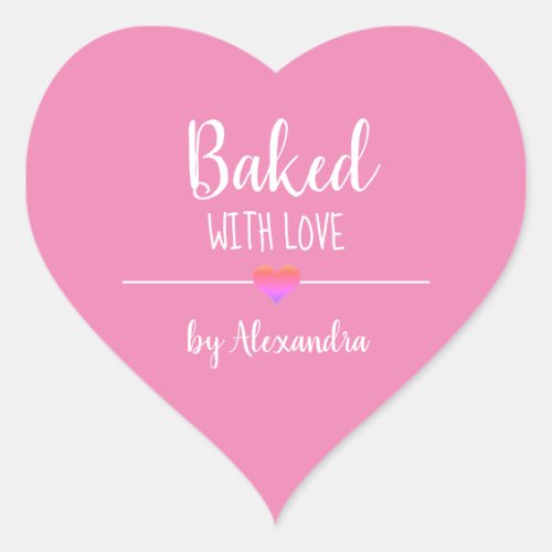 Baked with love pink name heart sticker