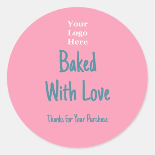 Baked With Love Pink Thanks for Your Purchase Logo Classic Round Sticker