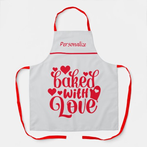 Baked With Love Quote Red Heart Apron