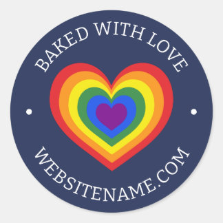 Baked With Love Rainbow Heart Custom Website Navy Classic Round Sticker