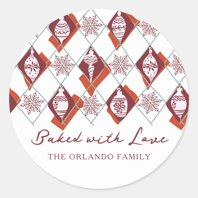 Baked with Love Red Christmas Holiday Baking Classic Round Sticker (Front)