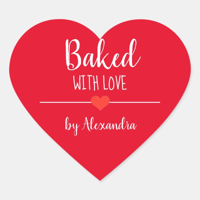 Baked with love red white name heart sticker (Front)
