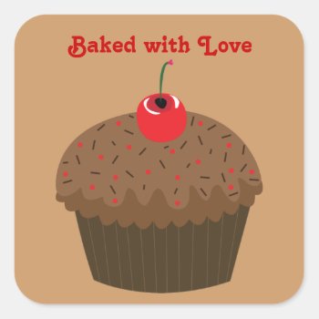Baked With Love Square Sticker by totallypainted at Zazzle
