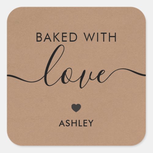 Baked With Love Tag Homemade Sticker Kraft Square Sticker