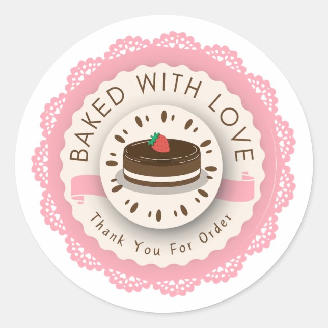 Baked with Love Thank You For Order Round Sticker (Front)