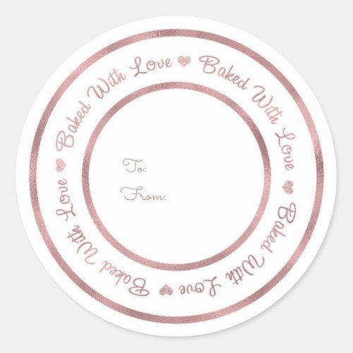 Baked With Love Treat Rose Gold Modern Glam Classic Round Sticker