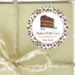 Baked With Love Watercolor Chocolate Cake Name Classic Round Sticker