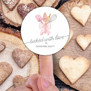 Baked with love watercolor personalized classic round sticker