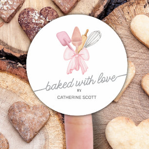 Baked with love watercolor personalized classic round sticker