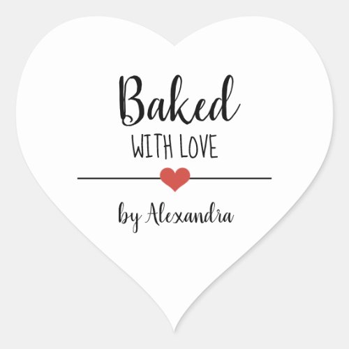 Baked with love white name heart sticker