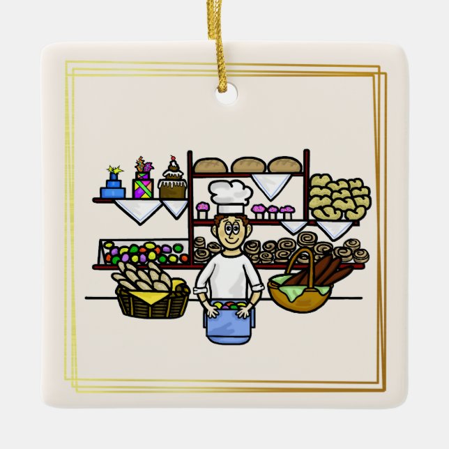Baker At His Bakery Christmas Ornament (Front)