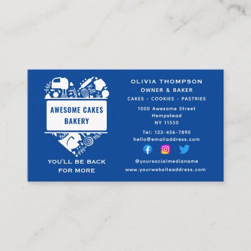 Baker Bakery Cakes Cookies Pastry Chef Blue White Business Card