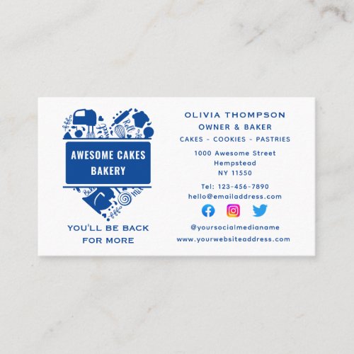 Baker Bakery Cakes Cookies Pastry Chef White Blue Business Card