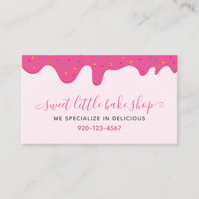Baker Bakery Frosting Drips Sprinkles Pink  Business Card (Front)
