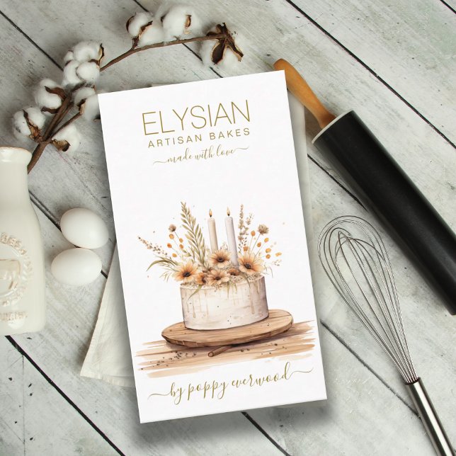 Baker Bakery Pastry Chef Gold Beige Cake Business Card (Creator Uploaded)
