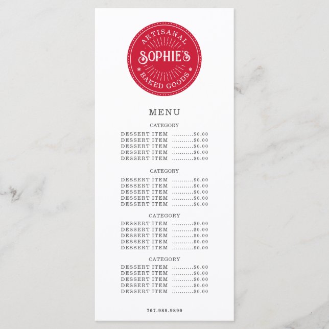 Baker Bakery Pastry Chef Logo Catering Flat Menu (Front)