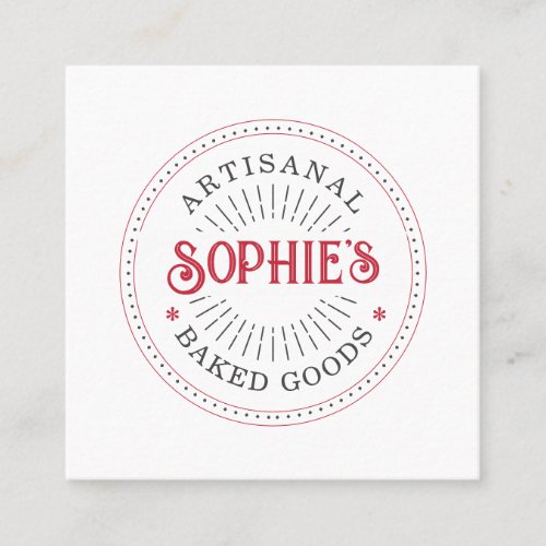 Baker Bakery Pastry Chef red White Typography Square Business Card