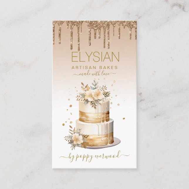 Baker Bakery Pastry Chef Rose Gold Glitter Business Card (Front)