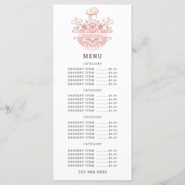Baker Bakery Pink Rose Logo  Menu (Front)
