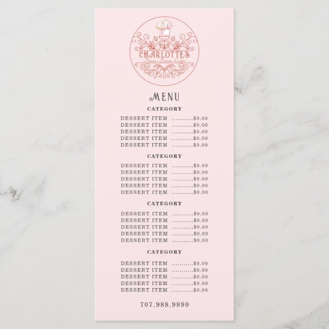 Baker Bakery Pink Rose Logo  Menu (Front)
