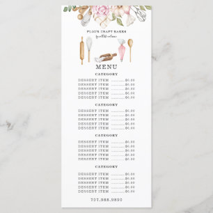 Baker Bakery Watercolor Bakers Tools Utensils Menu