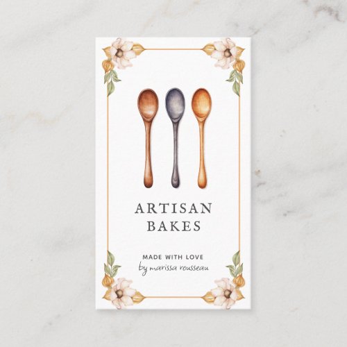 Baker Bakery Watercolor Wooden Spoons Business Card