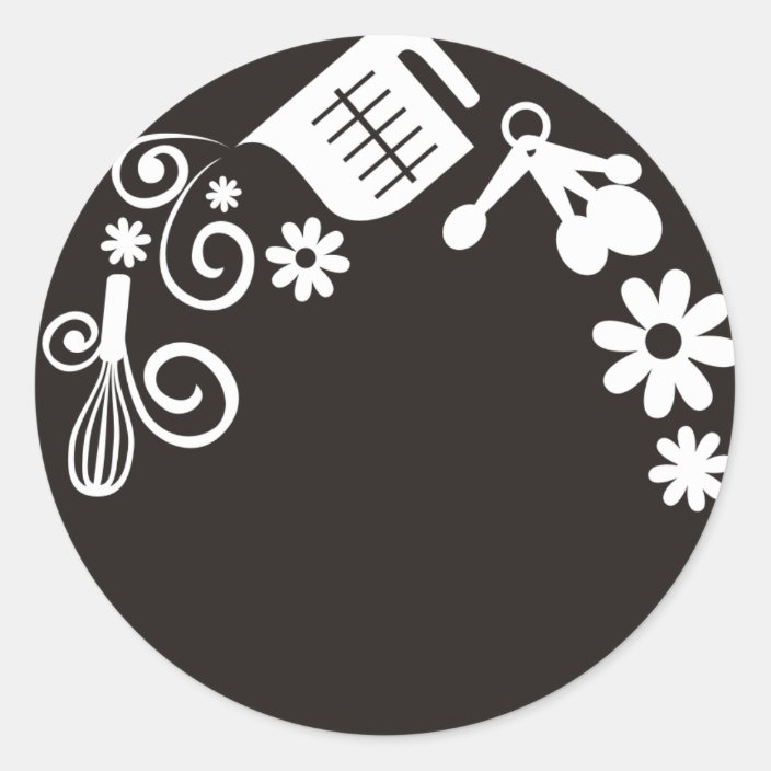 Baker baking utensils black white bakery sticker | Zazzle.com