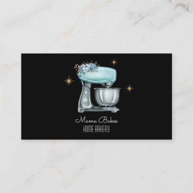 Baker Baking Watercolor Pastry Chef Black Business Card (Front)