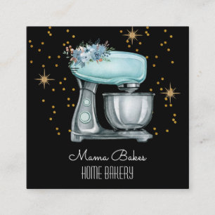 Baker Baking Watercolor Pastry Chef Black Square Business Card