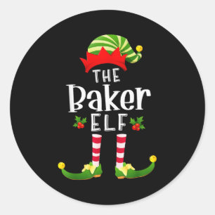 Baker Christmas Elf Matching Pajama X-mas Party  Classic Round Sticker