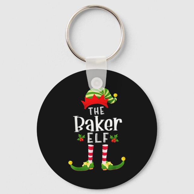 Baker Christmas Elf Matching Pajama X-mas Party  Keychain (Front)