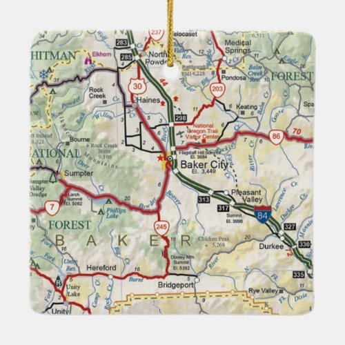 Baker City OR Map Ceramic Ornament