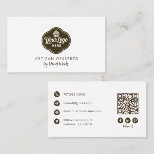 Baker Custom Logo Espresso Brown QR Code Business Card