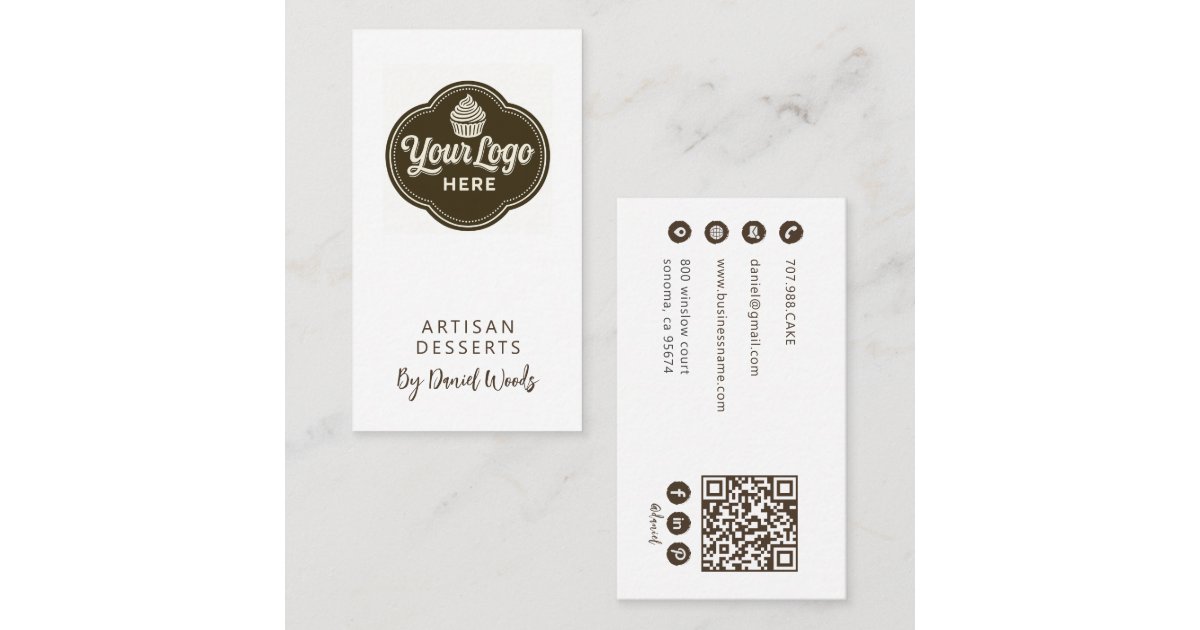 Baker Custom Logo Espresso Brown QR Code Business Card | Zazzle