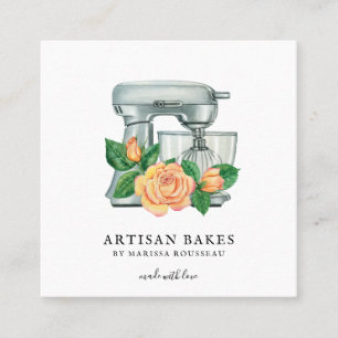 Baker Floral Watercolor Mixer Bakery Square Business Card