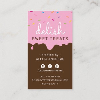 Baker Frosting Drip Cute Sprinkles Pink Chocolate Business Card by edgeplus at Zazzle