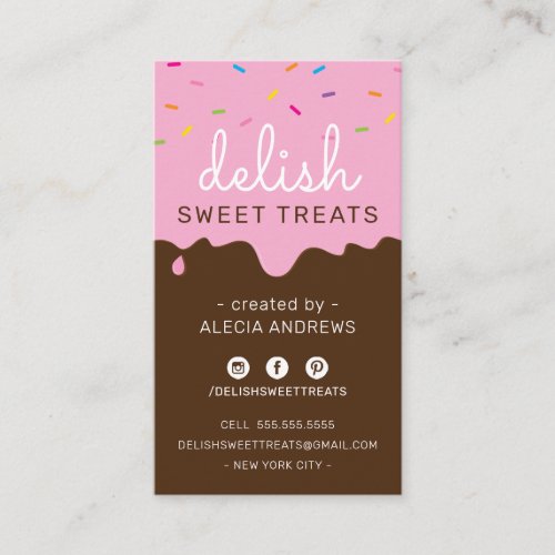 BAKER FROSTING DRIP cute sprinkles pink chocolate Business Card
