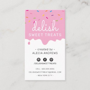 Baker Frosting Drip Modern Colorful Sprinkles Pink Business Card by edgeplus at Zazzle