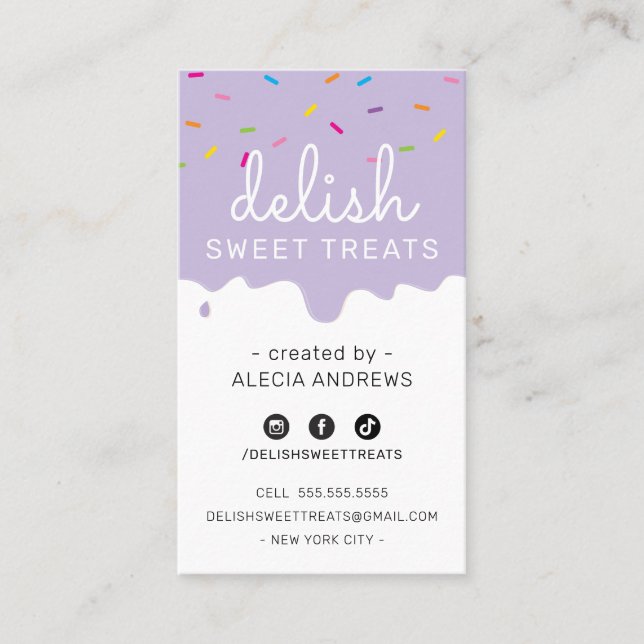 BAKER FROSTING modern colorful sprinkles purple Business Card (Front)