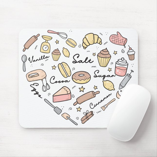 Baker Heart Funny Bakery Baking Pastry Chef Mouse Pad (With Mouse)